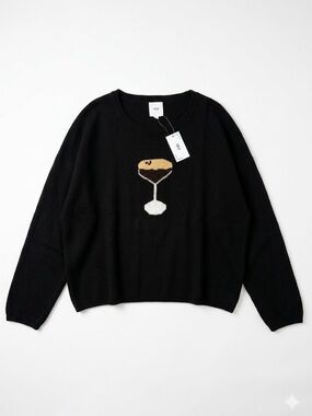 NWT LOLA NY Espresso Martini Knit Sweater Black Graphic Size 3X